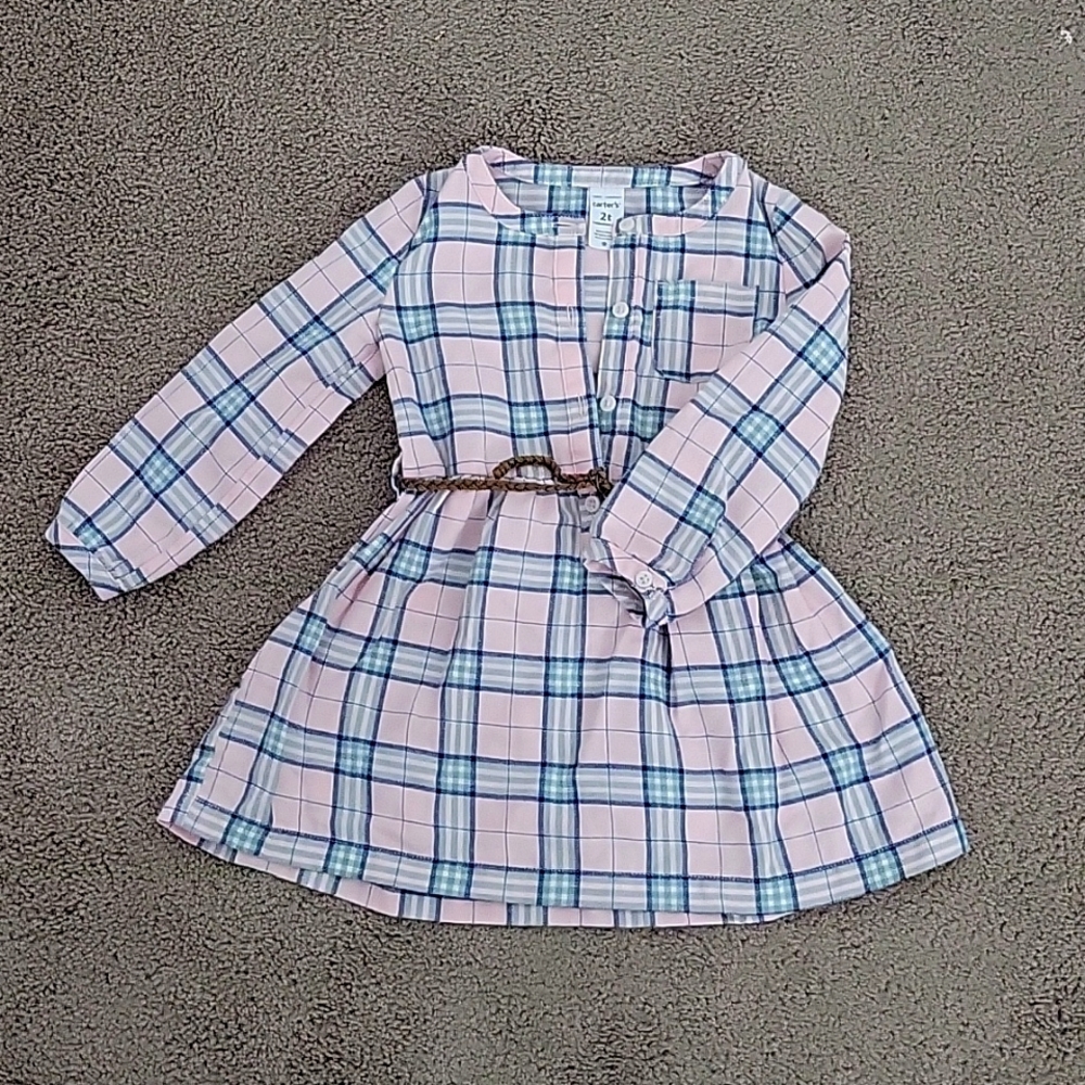 Carter's pink and blue plaid dress 2T
